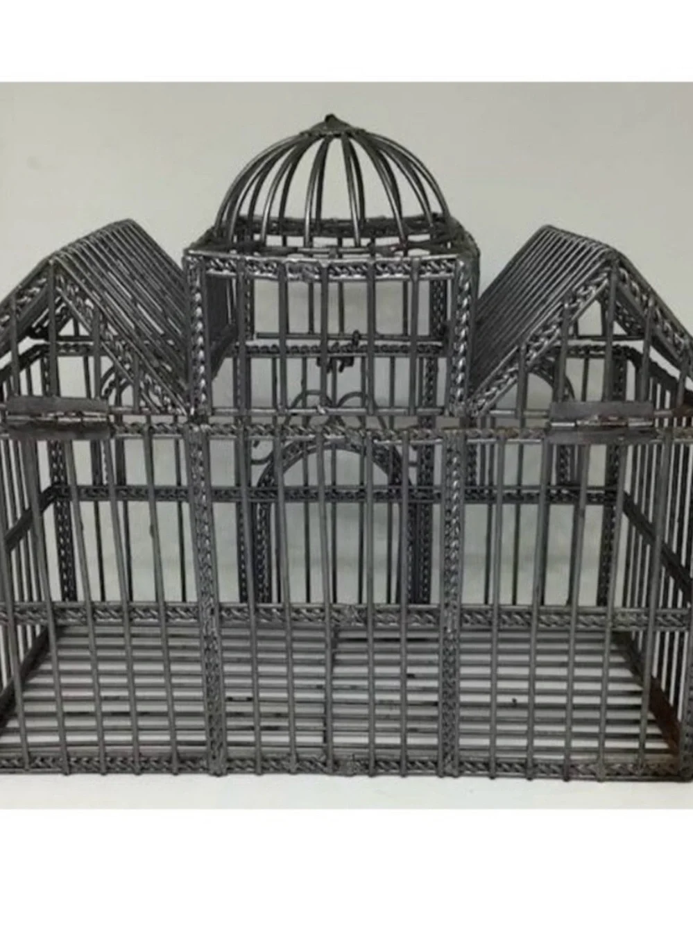 Ornate Gray Decorative Metal Birdcage Centerpiece